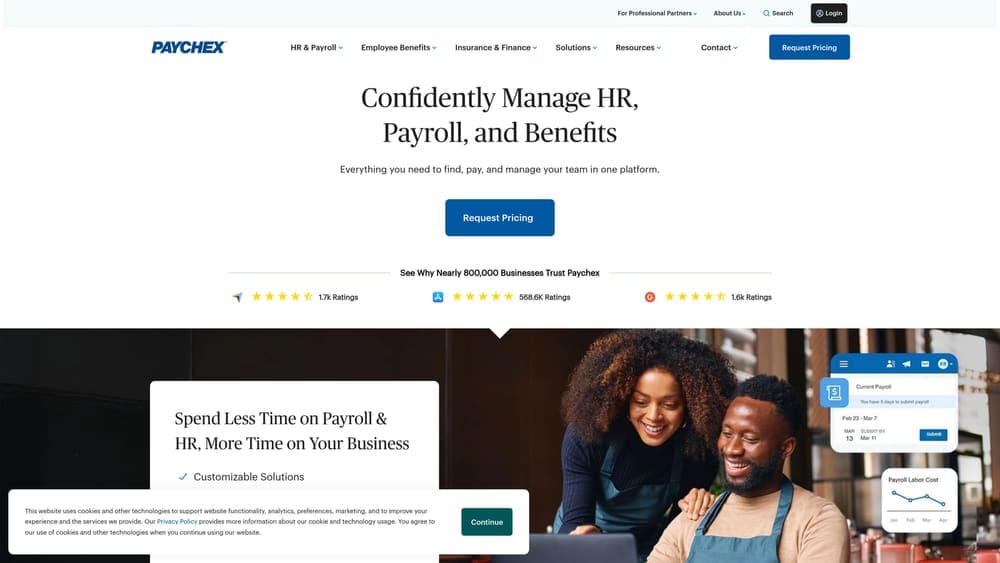 Screenshot of Paychex PEO website
