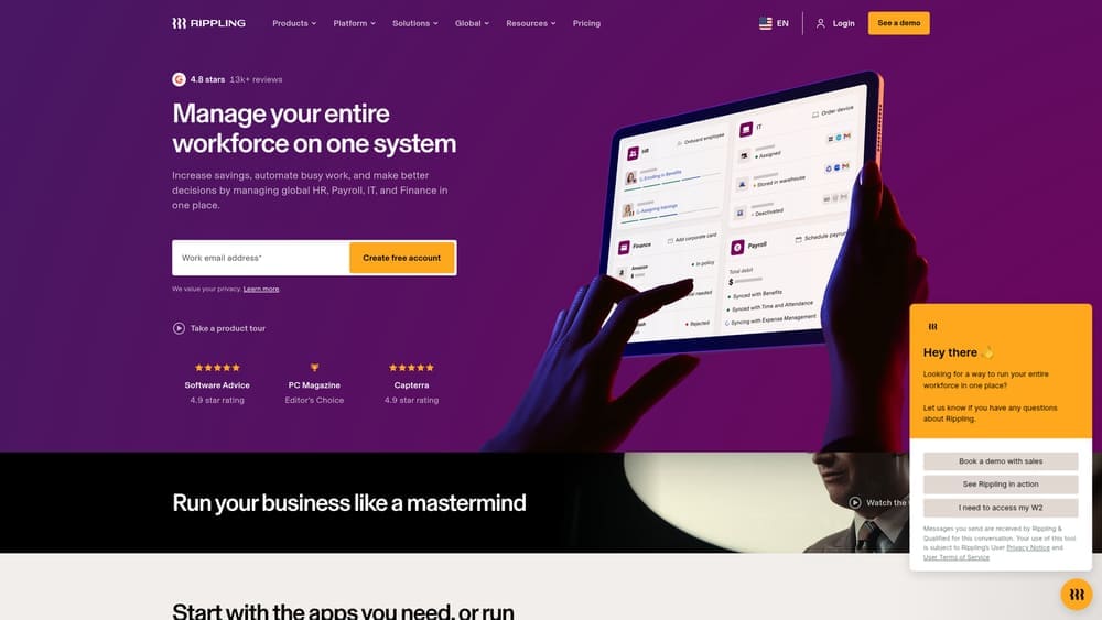 Screenshot of Rippling website