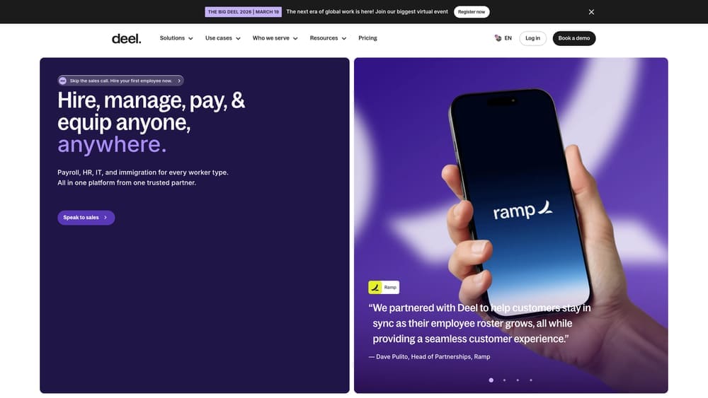Screenshot of Deel website