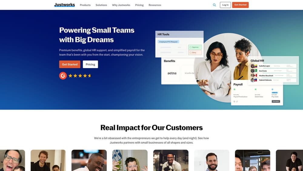 Screenshot of Justworks website