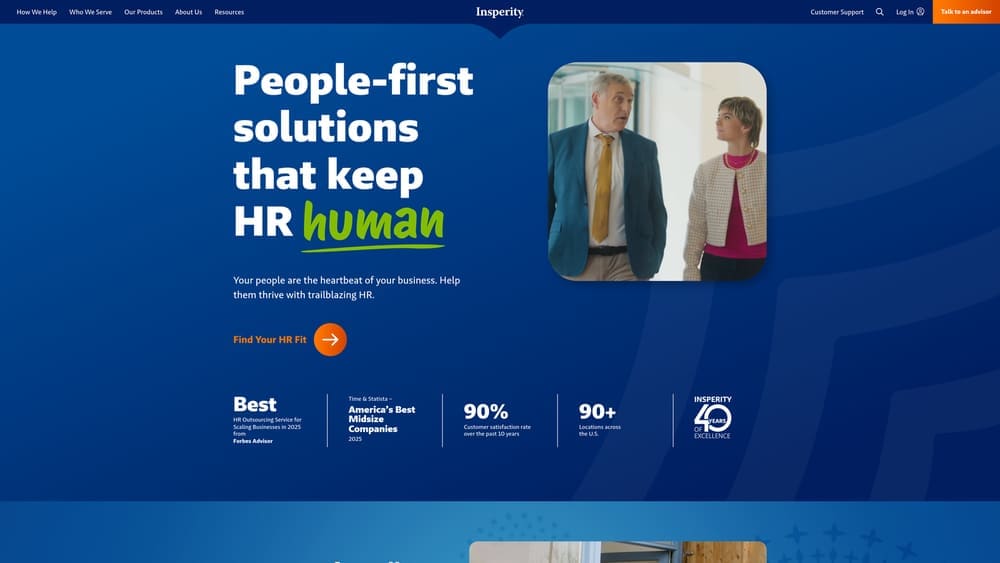 Screenshot of Insperity website
