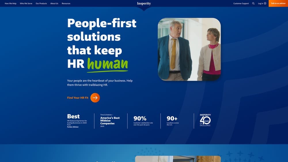 Screenshot of Insperity website