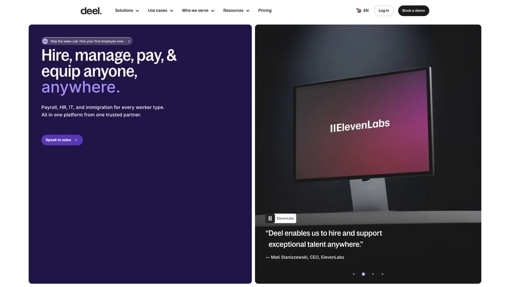 Screenshot of Deel website