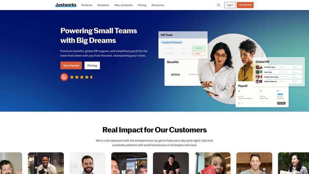 Screenshot of Justworks website