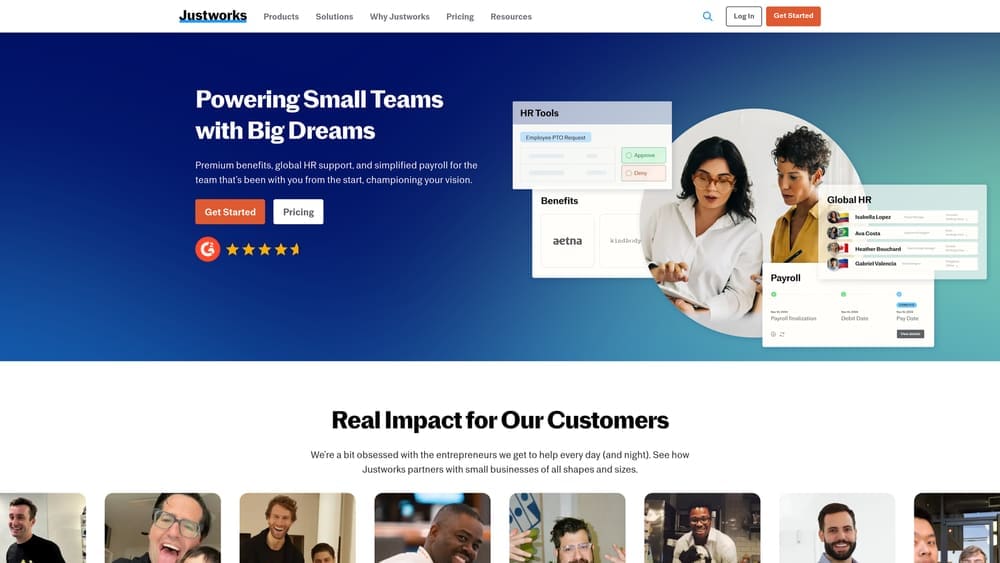 Screenshot of Justworks website