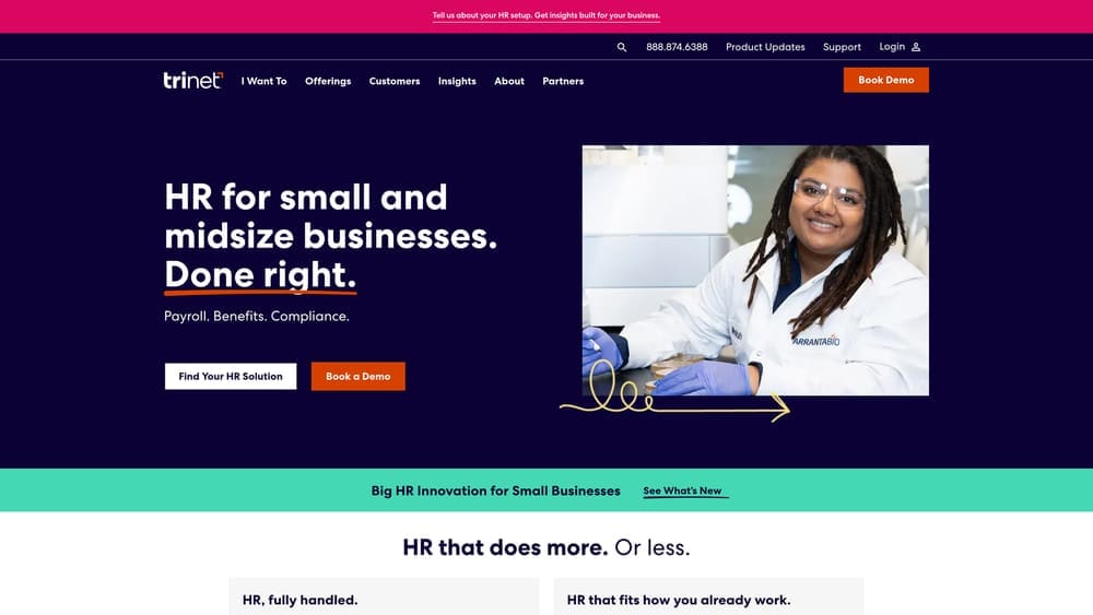 Screenshot of Trinet website