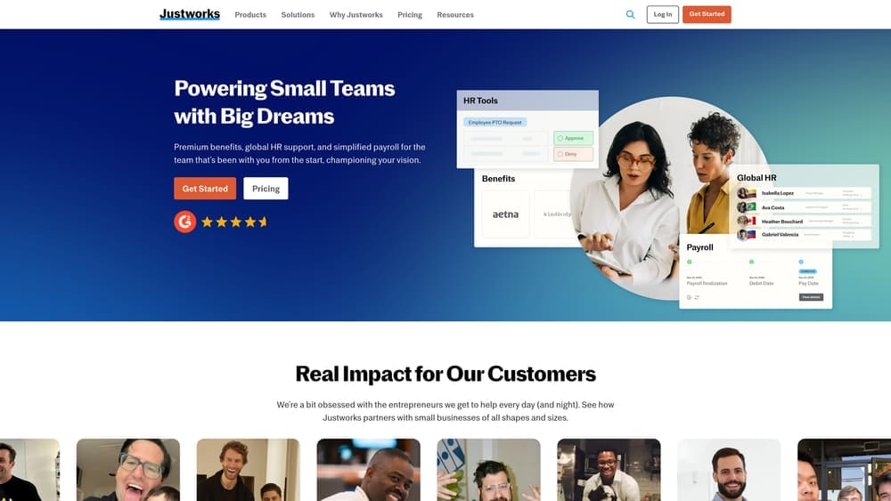 Screenshot of Justworks website