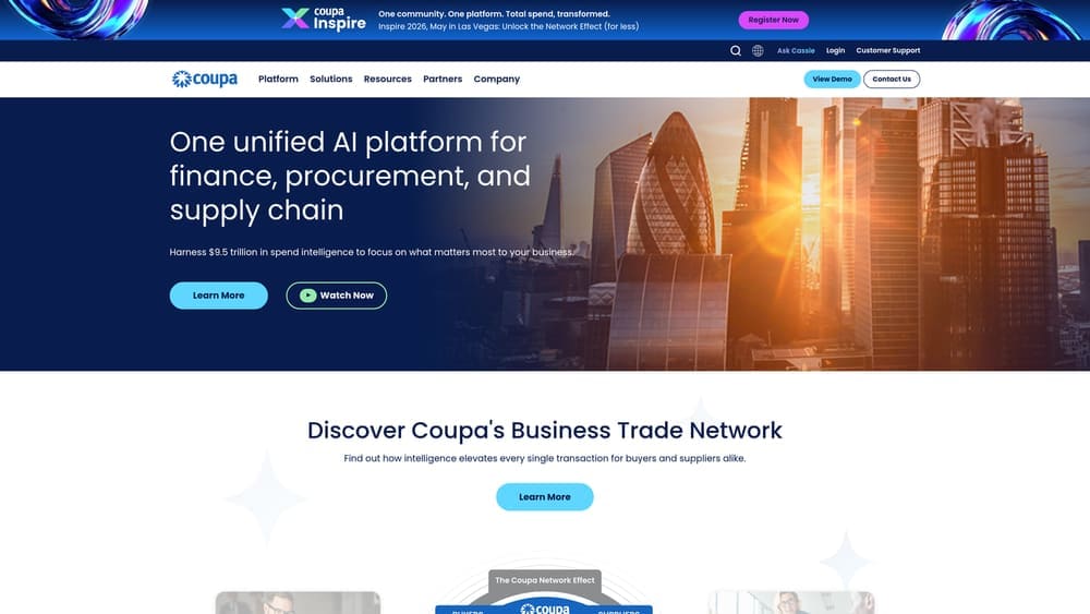 Screenshot of Coupa website