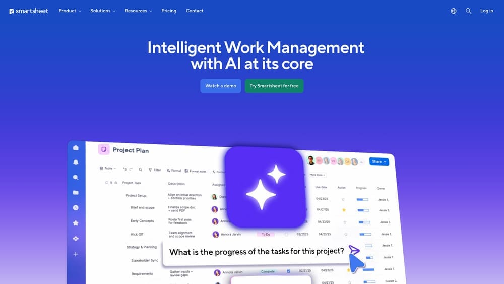 Screenshot of Smartsheet website