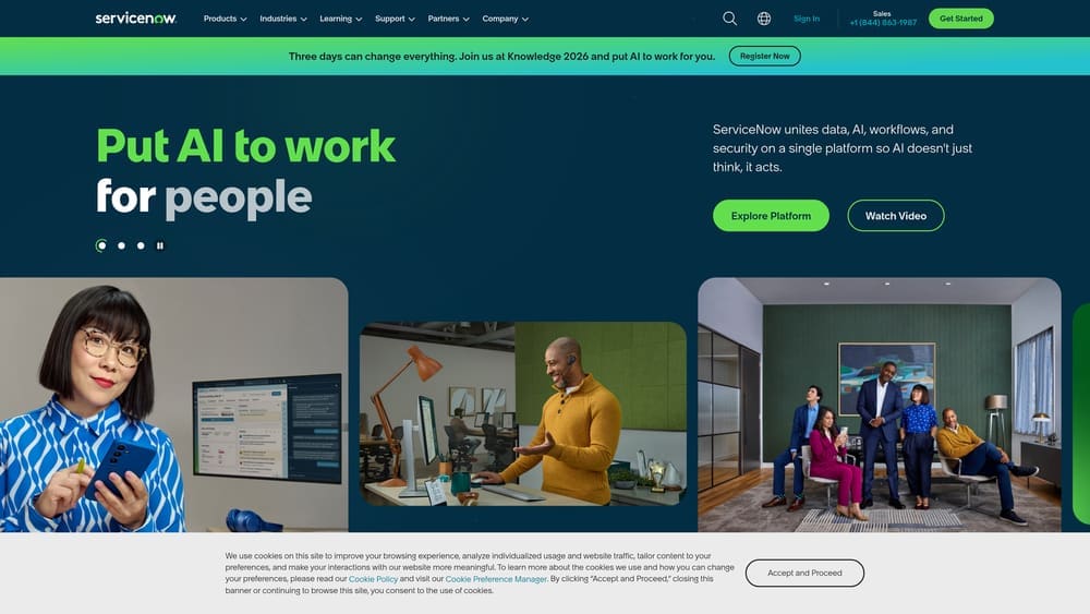 Screenshot of ServiceNow website