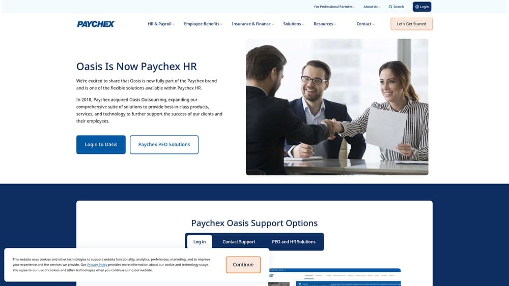 Screenshot of Oasis (Paychex PEO) website