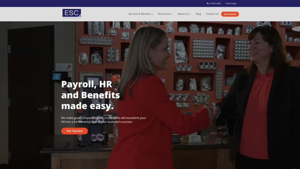 Screenshot of Employer Services Corporation (ESC) website