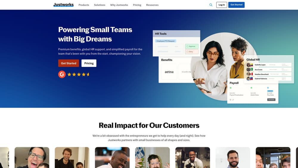 Screenshot of Justworks website