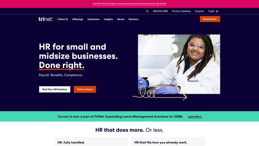 Screenshot of TriNet website