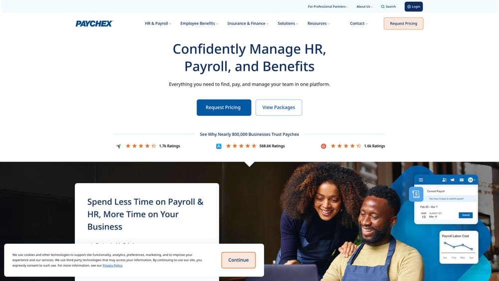 Screenshot of Paychex PEO website