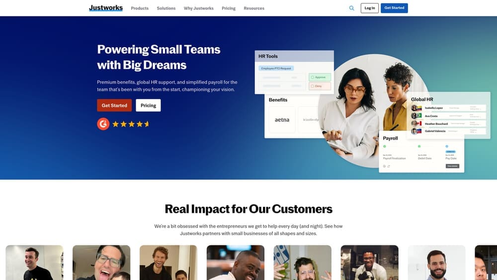 Screenshot of Justworks website