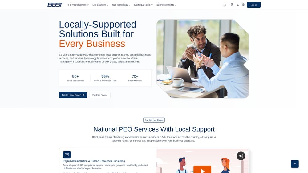 Screenshot of BBSI website