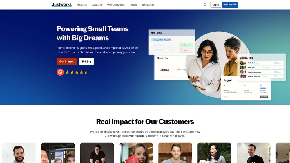 Screenshot of Justworks website