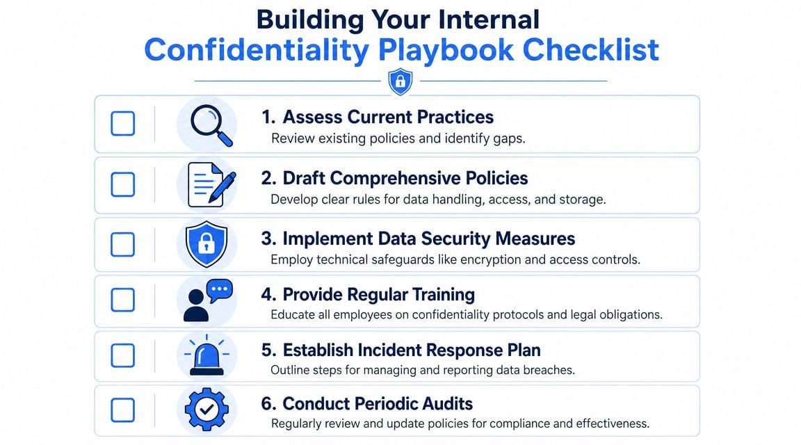 A six-step checklist for building an internal organizational confidentiality and data security policy playbook.