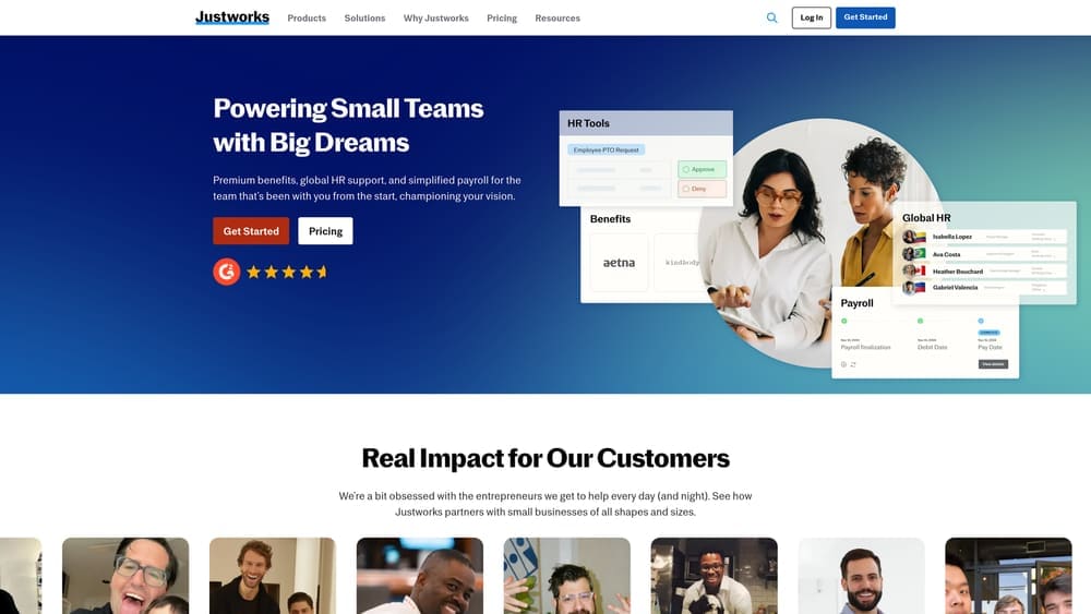Screenshot of Justworks website