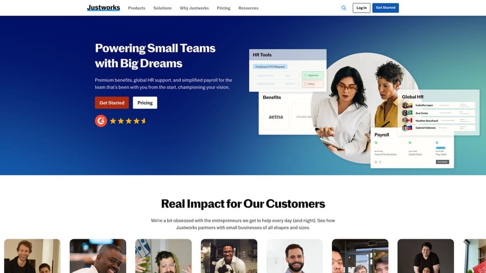 Screenshot of Justworks website