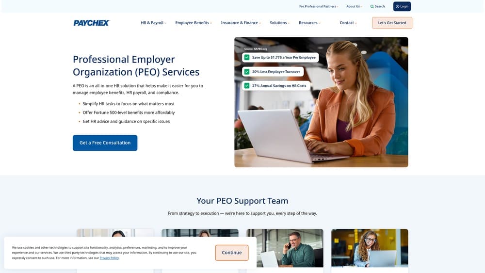 Screenshot of Oasis (Paychex) website