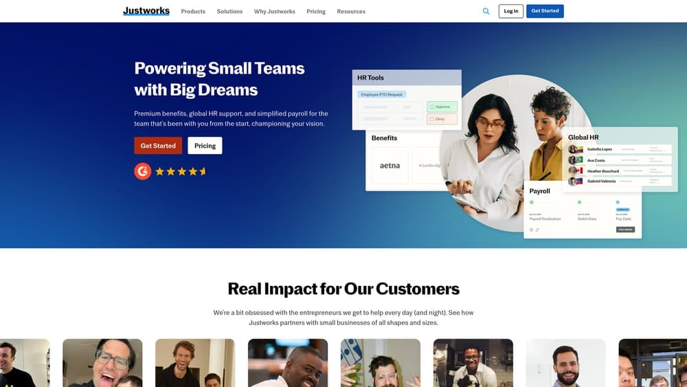 Screenshot of Justworks website