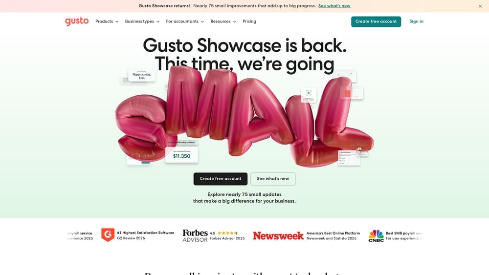 Screenshot of Gusto website