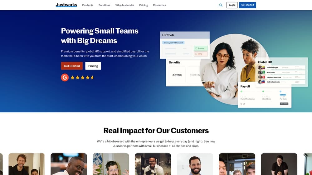 Screenshot of Justworks website