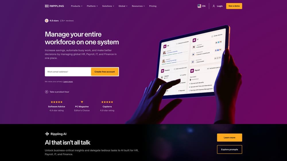 Screenshot of Rippling website