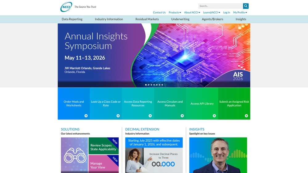 Screenshot of NCCI website