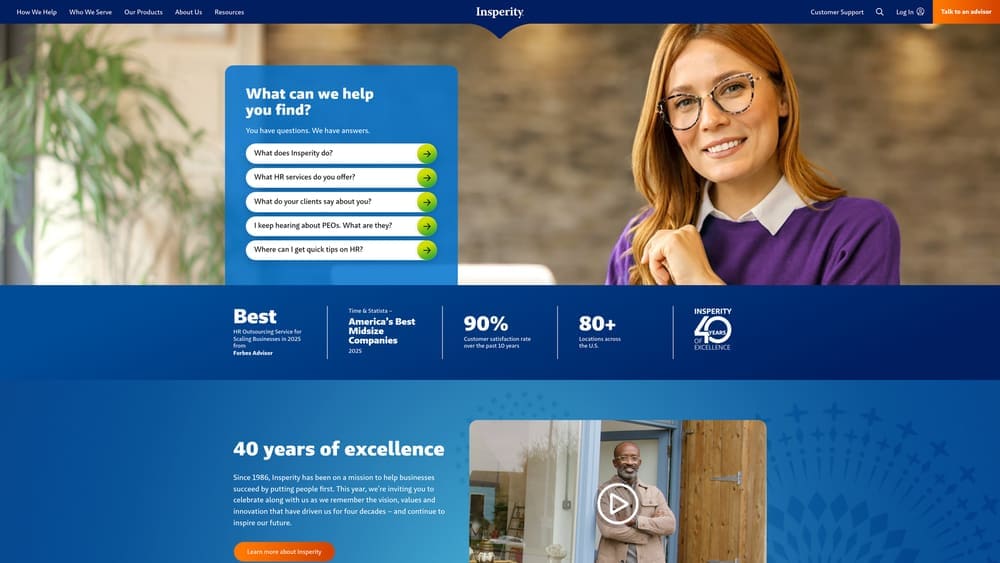 Screenshot of Insperity website