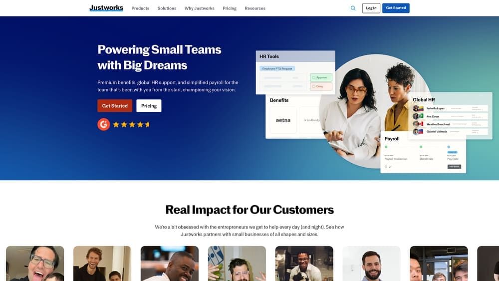 Screenshot of Justworks website