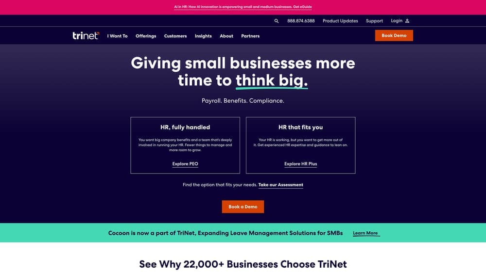 Screenshot of TriNet website