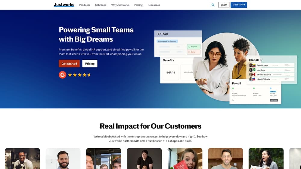 Screenshot of Justworks website