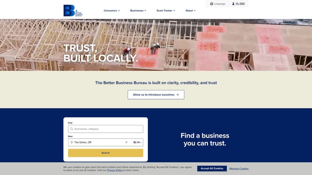 Screenshot of BBB and State AG Complaint Search website