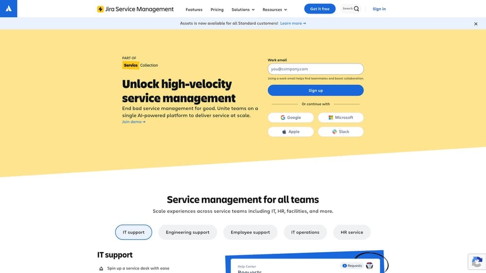 Screenshot of Jira Service Management website