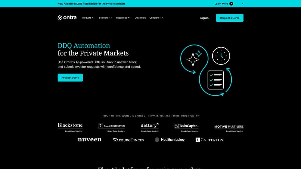 Screenshot of Ontra website
