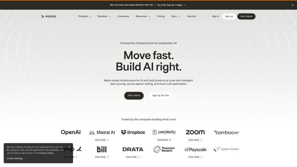 Screenshot of Merge.dev website