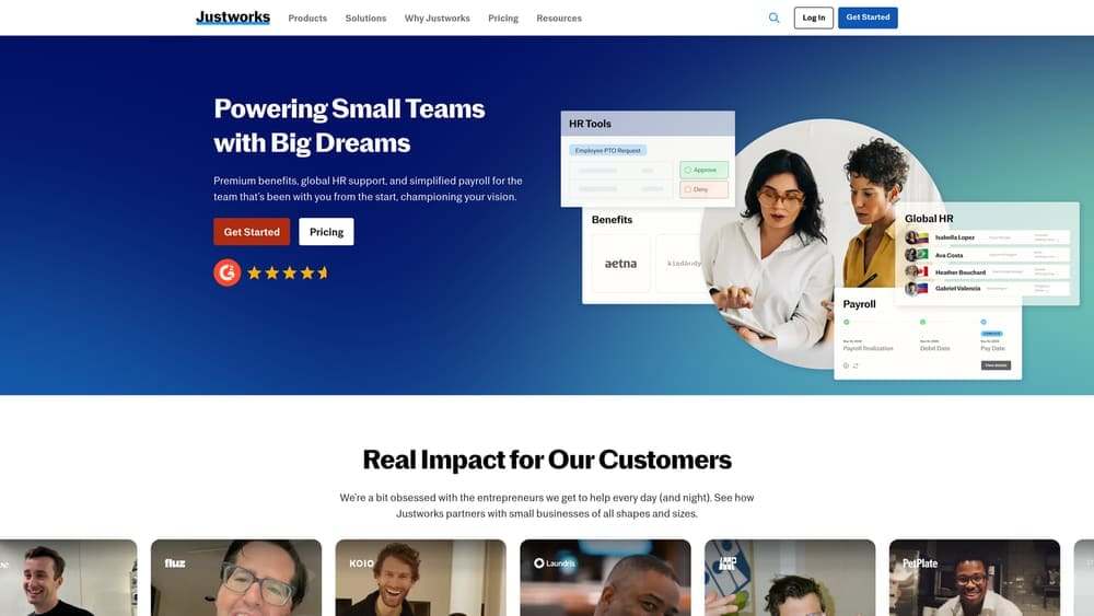Screenshot of Justworks website