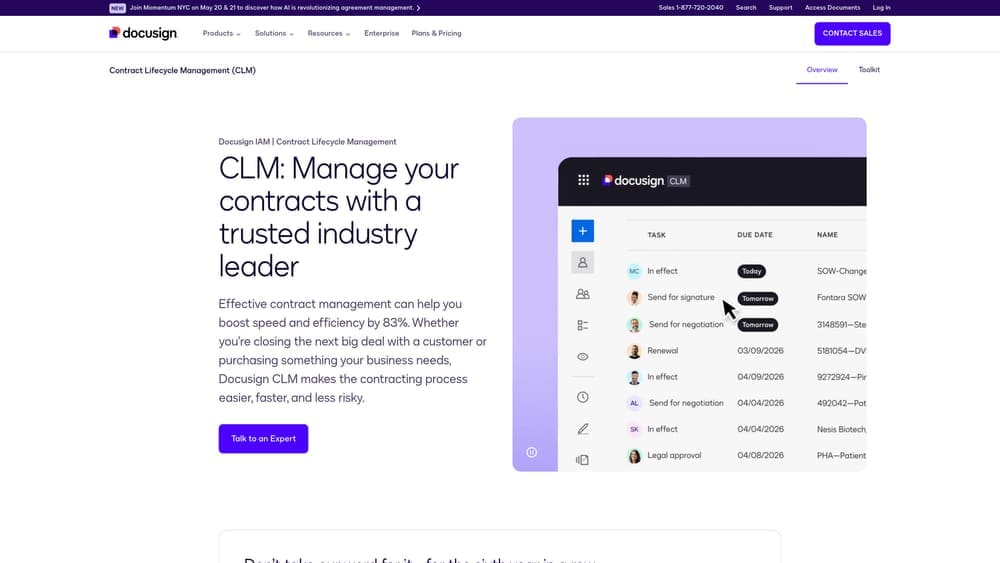 Screenshot of Docusign CLM website