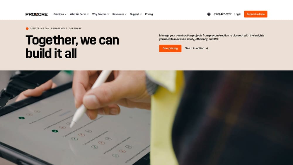 Screenshot of Procore website