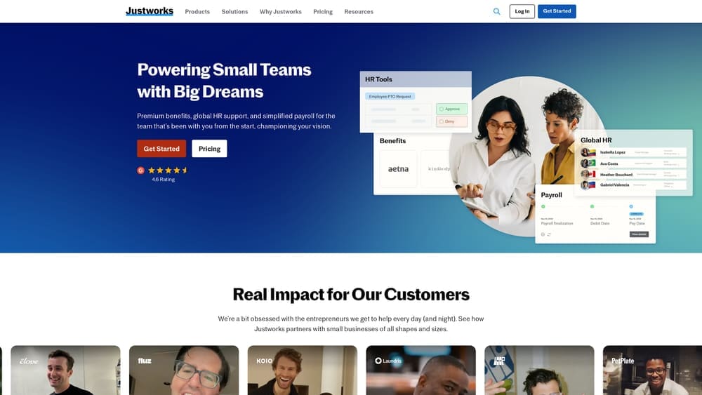 Screenshot of Justworks website