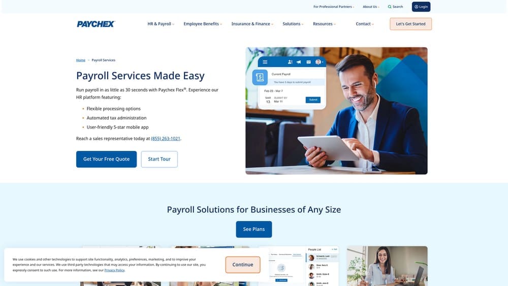 Screenshot of Paychex Flex website