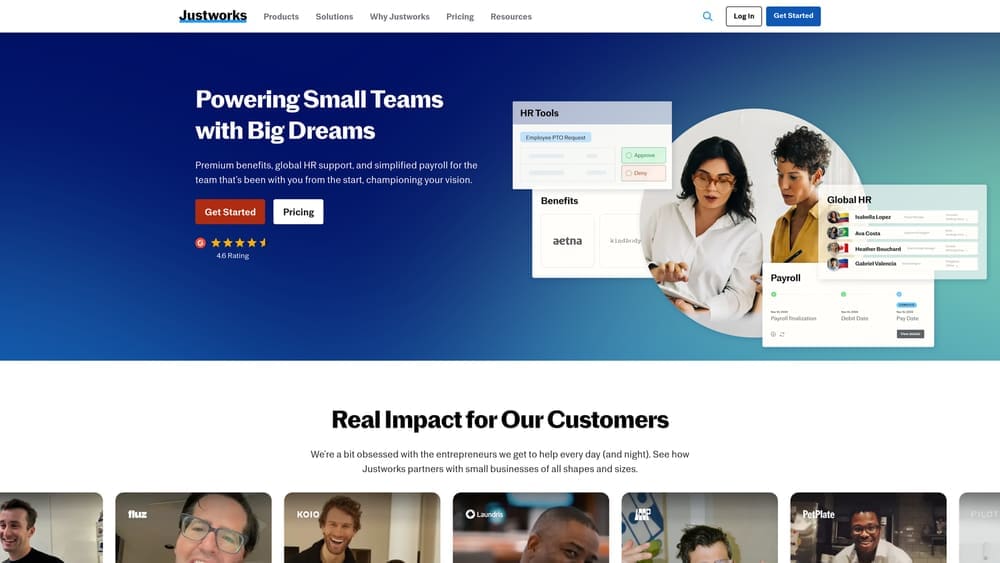 Screenshot of Justworks website