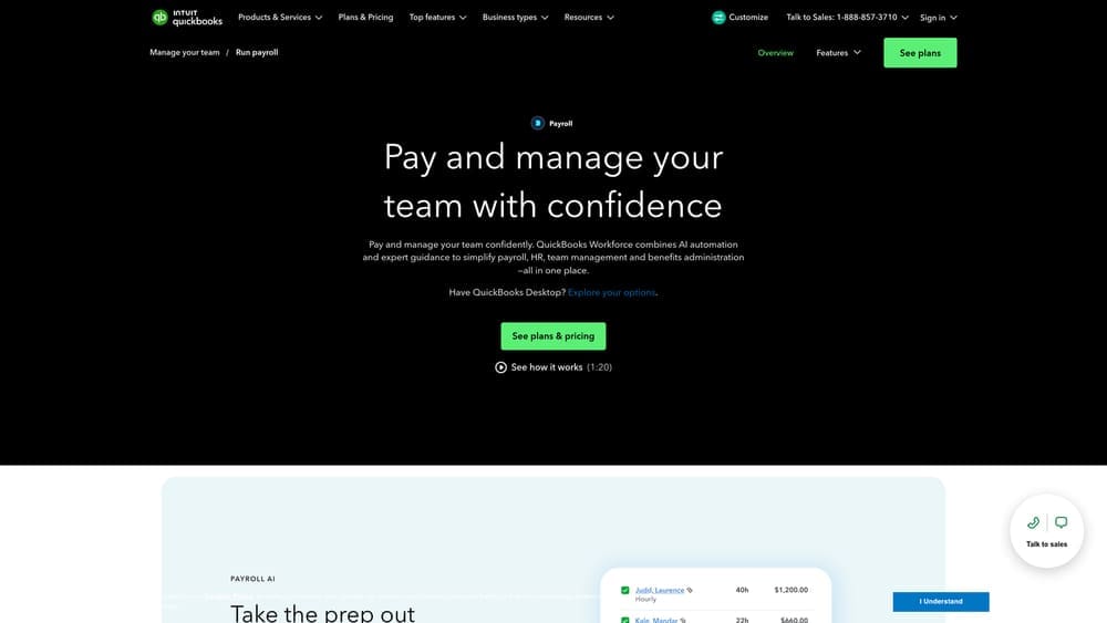 Screenshot of QuickBooks Payroll website