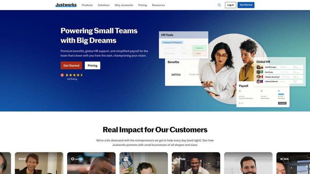 Screenshot of Justworks website
