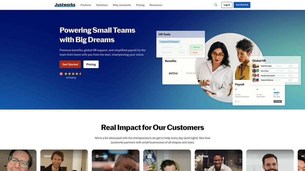 Screenshot of Justworks website