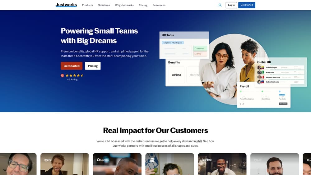 Screenshot of Justworks website