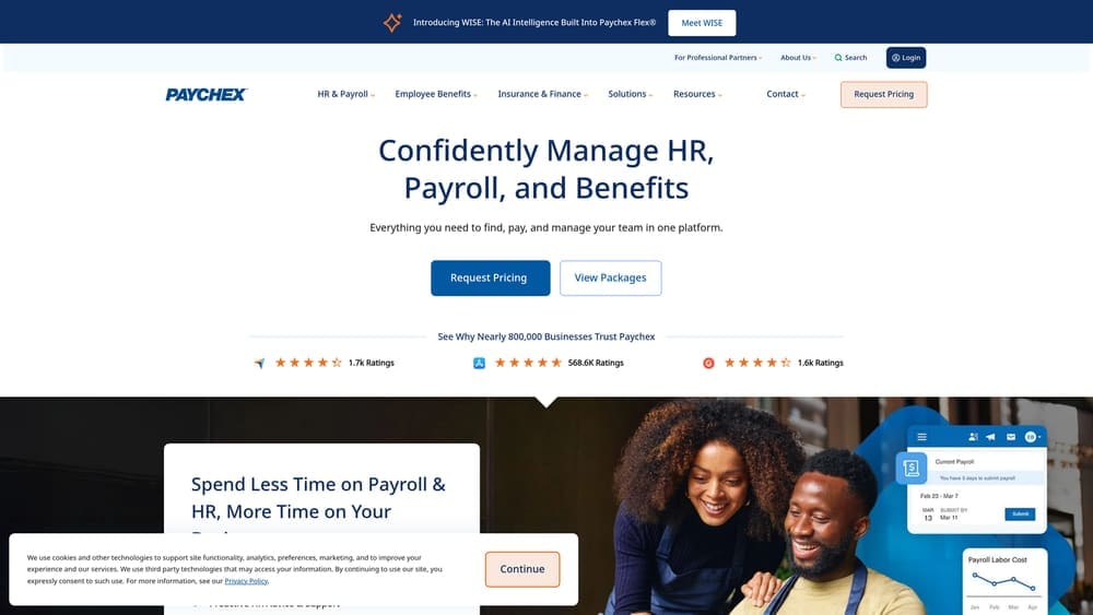 Screenshot of Paychex PEO (Oasis) website